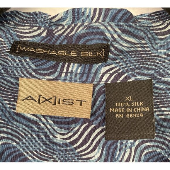 AXIST Men's 100% Silk Shirt Blue Button Up Short Sleeve Size XL - Picture 5 of 13